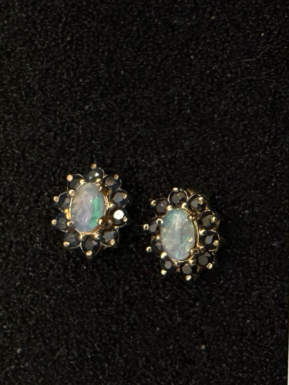 Gold Opal and Blue Sapphire Halo Stud Earrings - Women Jewelry